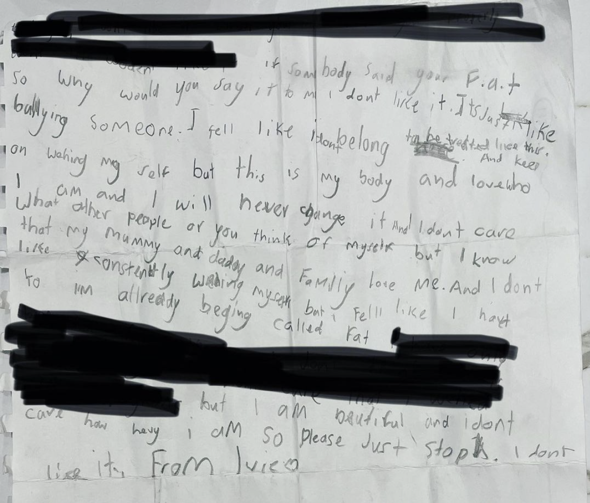 8-year-old’s letter to classmate who called her ‘fat’ is a powerful illustration of self-love